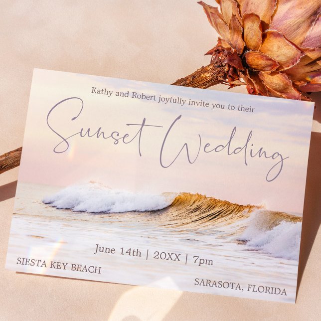 BEACH WEDDING INVITATION CARD | OCEAN WAVES SUNSET (Creator Uploaded)