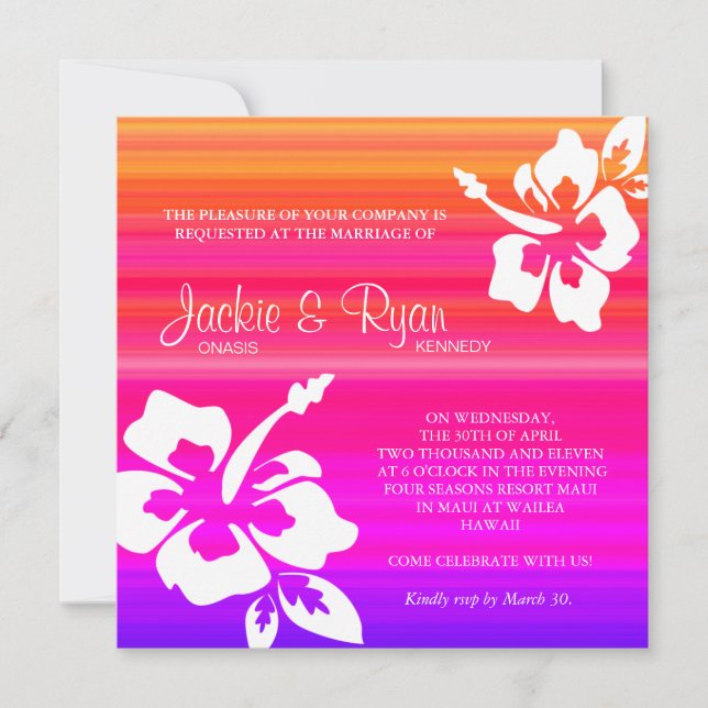 Beach Wedding Invitation Hibiscus Colourful (Front)