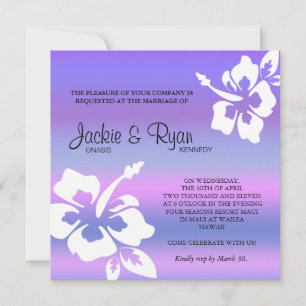 Beach Wedding Invitation Hibiscus Purple Pink