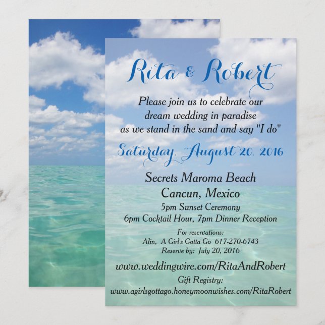Beach Wedding Invitation - Ocean III Art on Back (Front/Back)