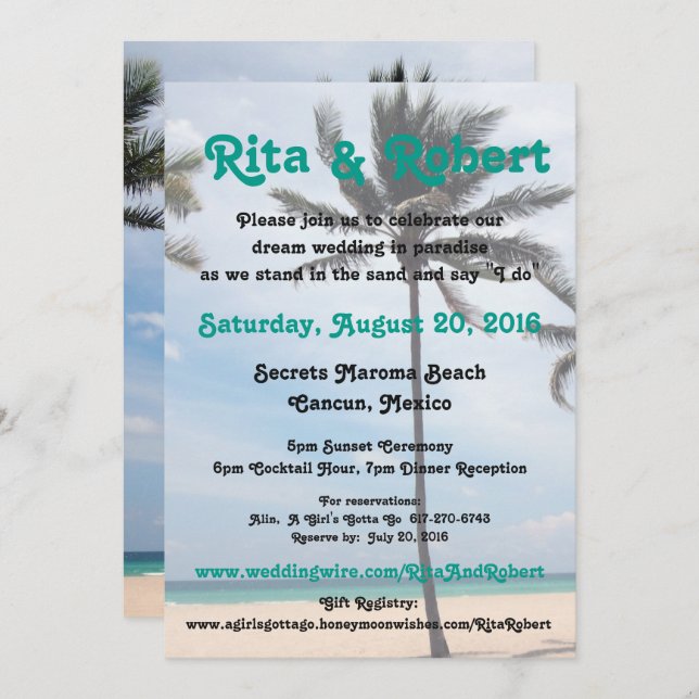 Beach Wedding Invitation - Palm Tree I Art on Back (Front/Back)