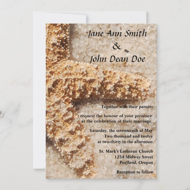Beach Wedding Invitation:  Starfish in Sand Invitation (Front)