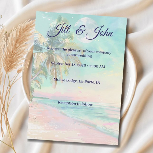 Beach Wedding Invitation Sunset Watercolor   (Creator Uploaded)