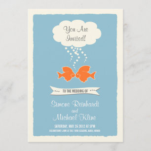 Beach Wedding Invitation with kissing Fish