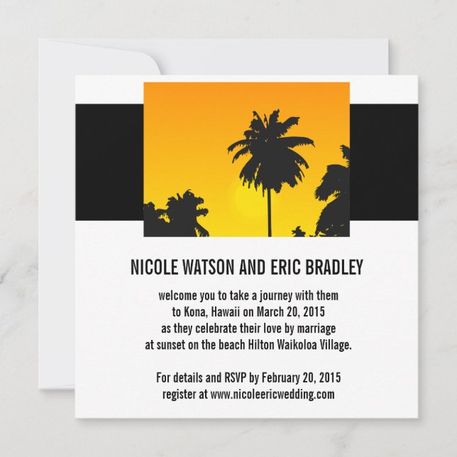 Beach Wedding Invitations Sunset Palm Trees (Front)