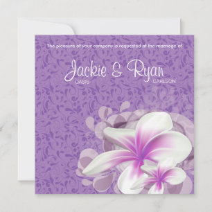 Beach Wedding Invite Plumeria Flower Purple Swirls