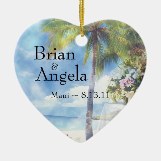 Beach Wedding Keepsake Ornament (Front)