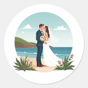 Beach Wedding Kiss Sticker