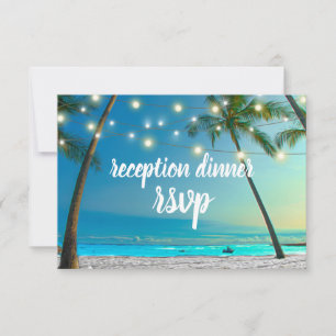 Beach Wedding Lights Palms Reception Dinner RSVP Card