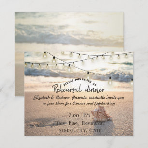 Beach Wedding, Lights Seashell Rehearsal Dinner Invitation