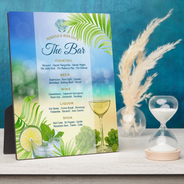 Beach Wedding Mojito Wine Palm Open Bar Menu Plaque (Side)