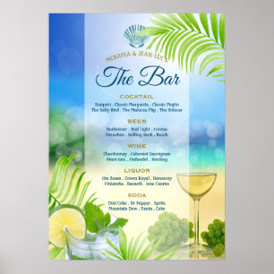 Beach Wedding Mojito Wine Palm Open Bar Menu Poster