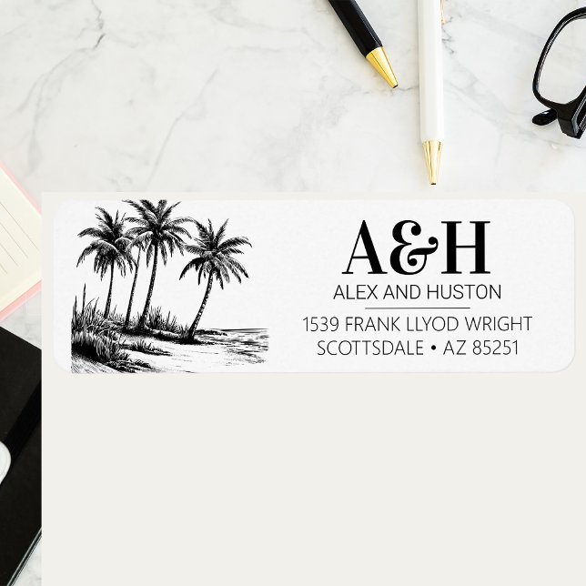 Beach Wedding Monogram Elegant Simple Palm Tree (Creator Uploaded)