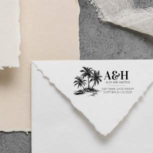 Beach Wedding Monogram Elegant Simple Palm Tree Self-inking Stamp