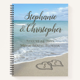 Beach Wedding Monogram Hearts in the Sand Notebook