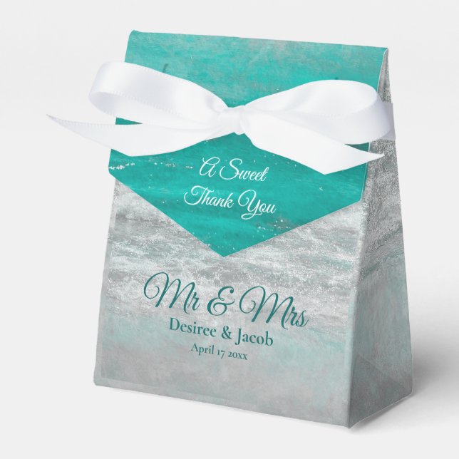 Beach Wedding Mr And Mrs Turquoise Tropical Ocean Favor Box (Front Side)