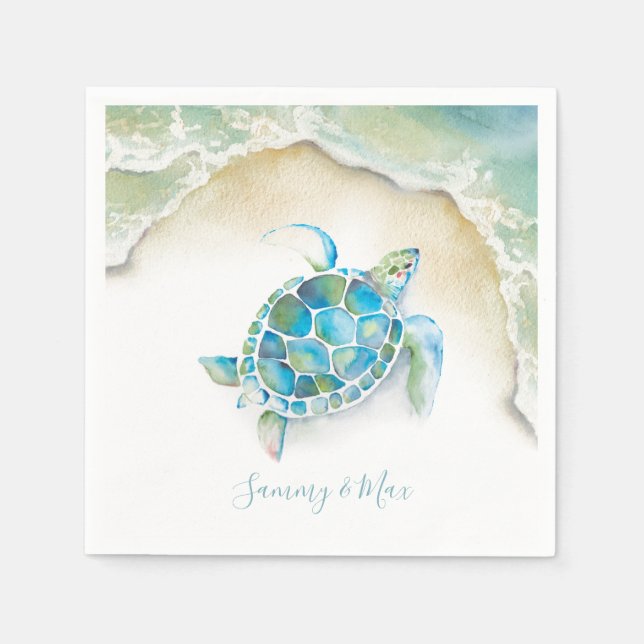 Beach Wedding Napkins Ocean Sea Turtle (Front)