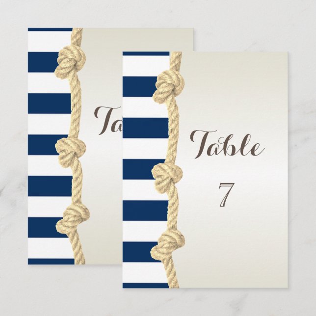 Beach Wedding Navy Rope,Hearts ,Stripes Table Card (Front/Back)