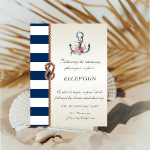 Beach Wedding Navy Rope,Striped Reception  Invitation