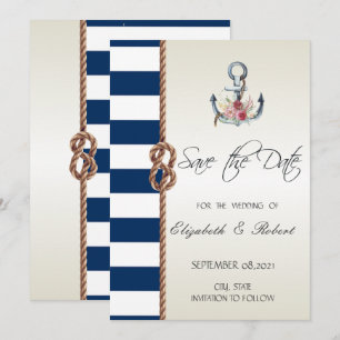 Beach Wedding Navy Rope,Striped Save The Date