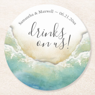 Beach Wedding Ocean Shore Custom Drink Coasters