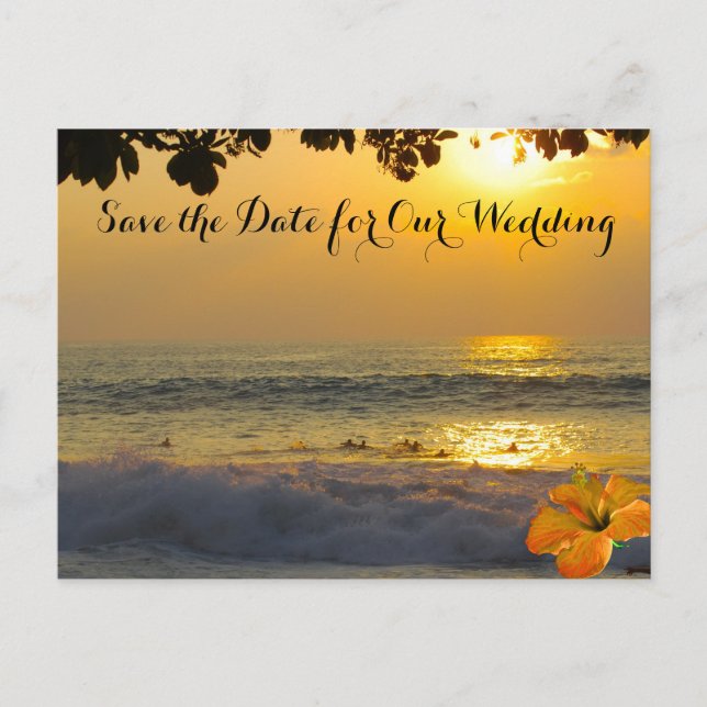 Beach Wedding Ocean Sunset Announcement Postcard (Front)