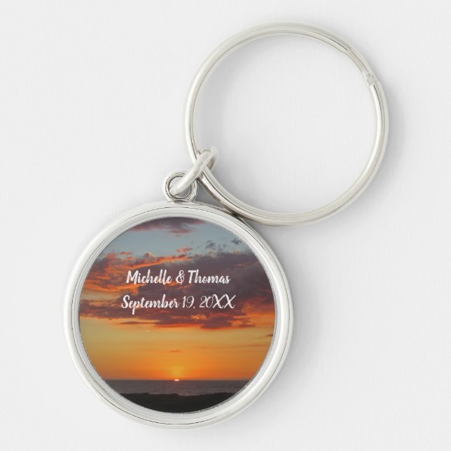 Beach Wedding Orange Sunset Pacific  Guest Favour Keychain (Front)