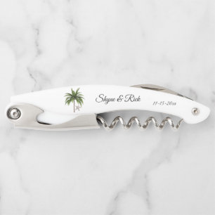 Beach Wedding Palm Tree Newlyweds Personalized Corkscrew