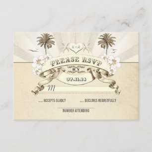 beach wedding palms starfish sun rays wedding RSVP Card
