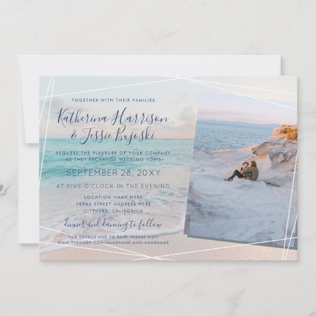 Beach Wedding Pastel Sunset Photo Invitation (Front)