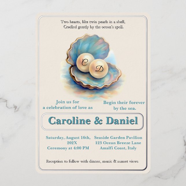 Beach Wedding Pearls Shell Elegant Ocean Theme  (Front)