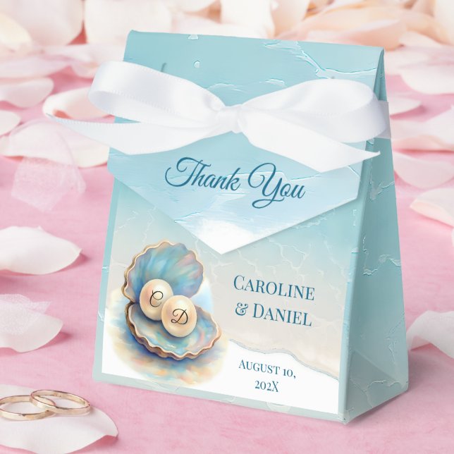 Beach Wedding Pearls Shell Elegant Ocean Theme  Favor Box (Wedding)