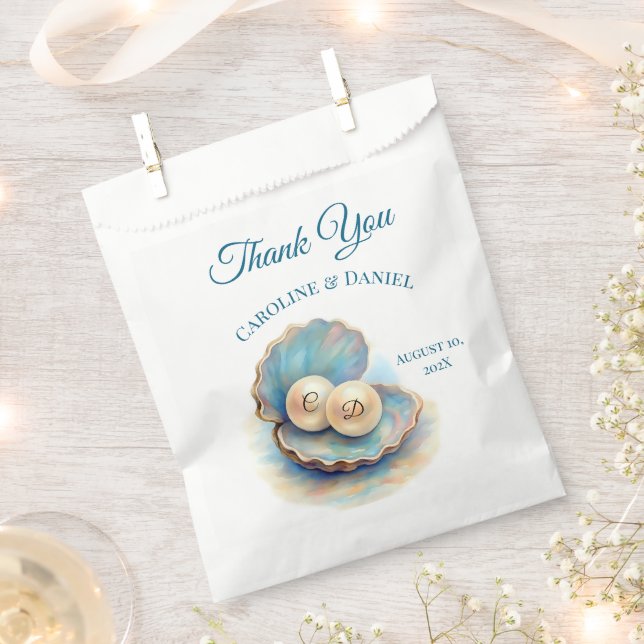 Beach Wedding Pearls Shell Elegant Ocean Theme  Favour Bag (Clipped)