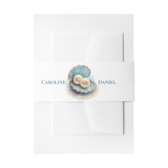 Beach Wedding Pearls Shell Elegant Ocean Theme  Invitation Belly Band (Front Example)
