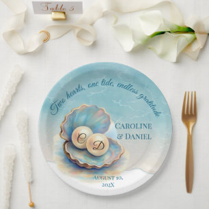 Beach Wedding Pearls Shell Elegant Ocean Theme  Paper Plate