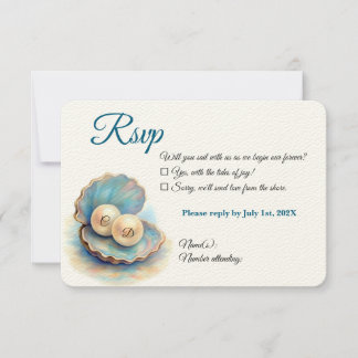 Beach Wedding Pearls Shell Elegant Ocean Theme  RSVP Card
