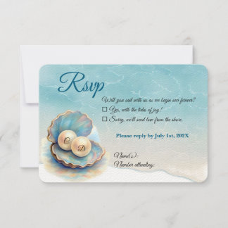Beach Wedding Pearls Shell Elegant Ocean Theme RSVP Card