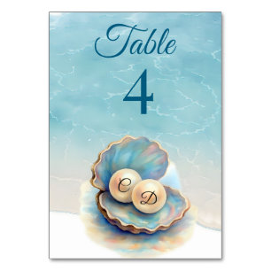 Beach Wedding Pearls Shell Elegant Ocean Theme  Table Number