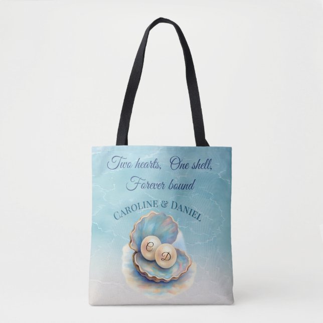 Beach Wedding Pearls Shell Elegant Ocean Theme  Tote Bag (Front)
