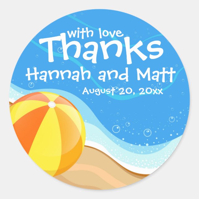 Beach Wedding Personalized Wedding Favour Stickers (Front)
