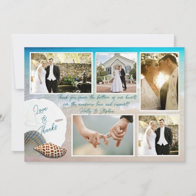 Beach Wedding Photo Thank You Flat Cards (Front)