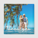 Beach Wedding Photo Thank You  Magnet<br><div class="desc">Wedding thank you favour magnets for your beach wedding,  customized with your photo,  names and wedding date. Modern blue beach wood design with "thank you" in a white handwritten font.</div>