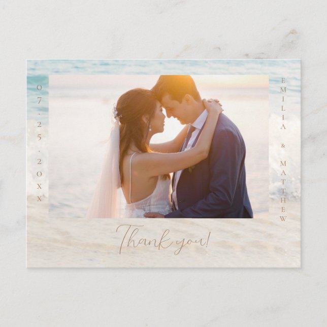 Beach Wedding Photo Thank you Postcard (Front)