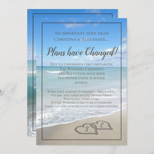 Beach Wedding Postponed Cancelled Postponement Invitation (Front/Back)