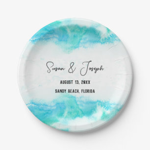Beach Wedding Program Blue Waves  Paper Plate