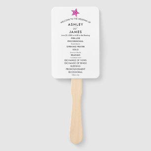 Beach Wedding Program Fan with Starfish, Fuchsia