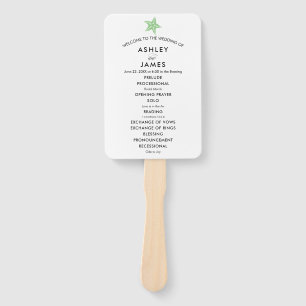 Beach Wedding Program Fan with Starfish, Green