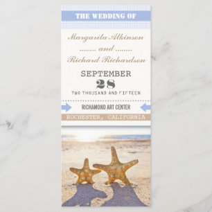 beach wedding programs with starfish couple