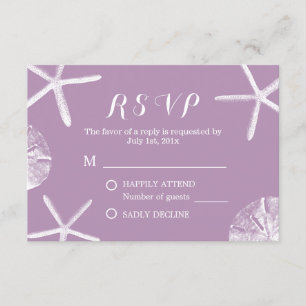 Beach Wedding Purple Starfish & Sand Dollar RSVP Card
