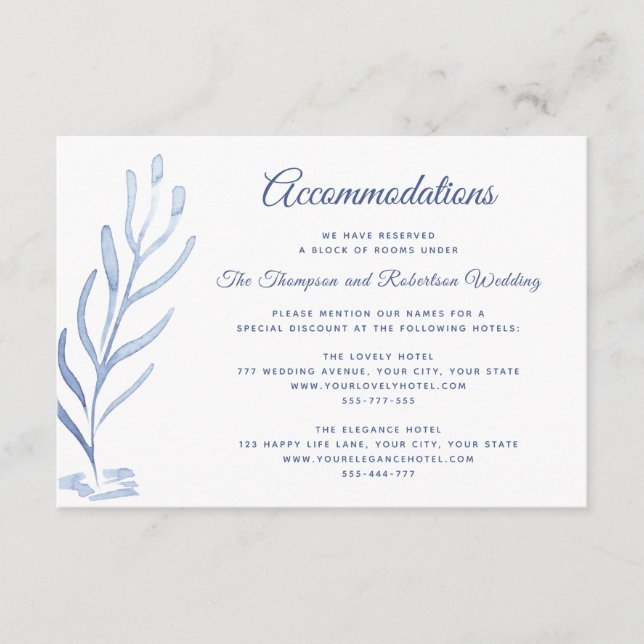 Beach Wedding Reception Blue and White Enclosure Card (Front)